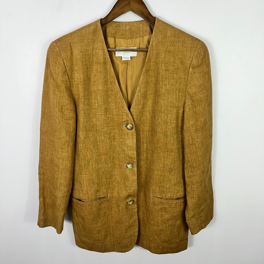 Liz Claiborne Collection Linen Blazer 12 Brown Quiet Luxury Minimalist Vintage